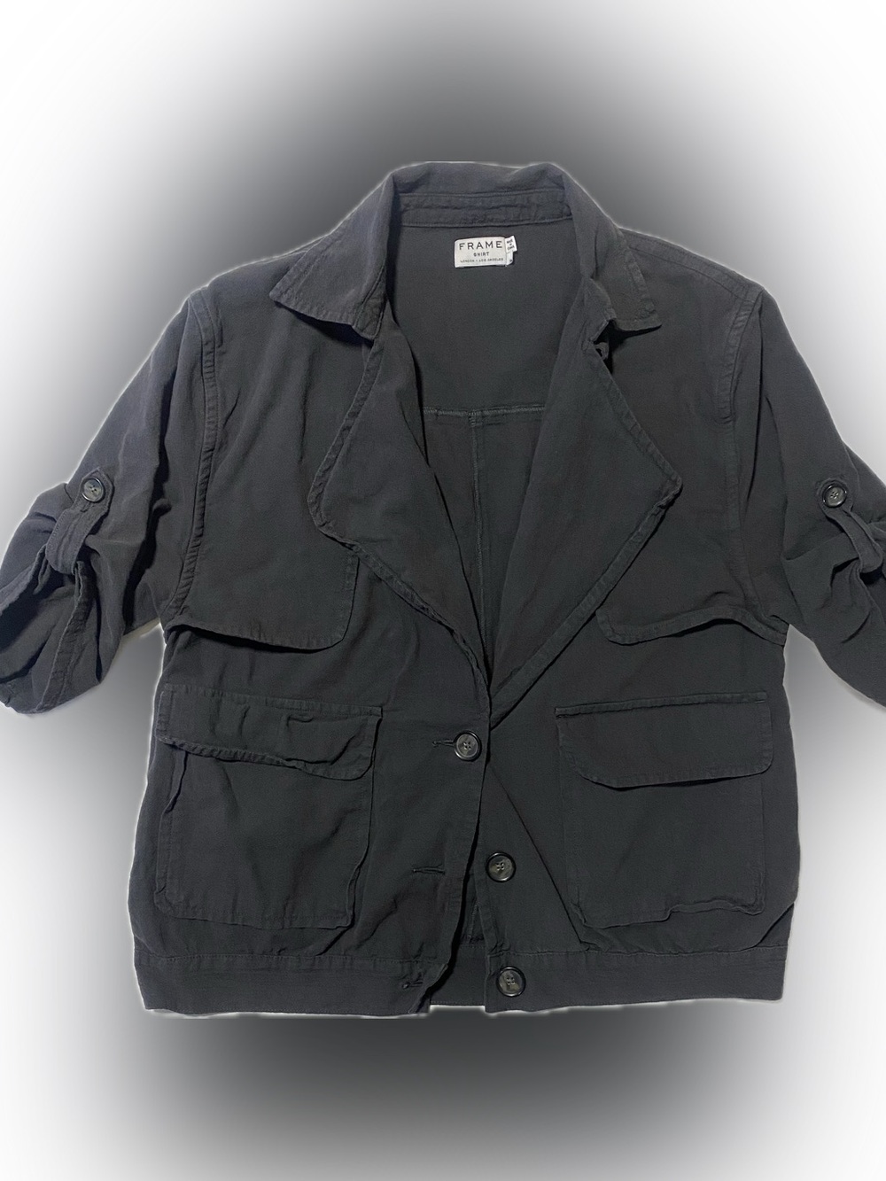 Frame Denim Black Button-Front Utility Shirt Jacket